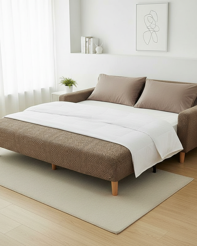 housse clic clac taupe clair – Protection canapé convertible – Photo Variation 3