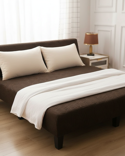 Housse de clic clac chocolat feuilles extensible – Protection canapé convertible – Photo Variation 3