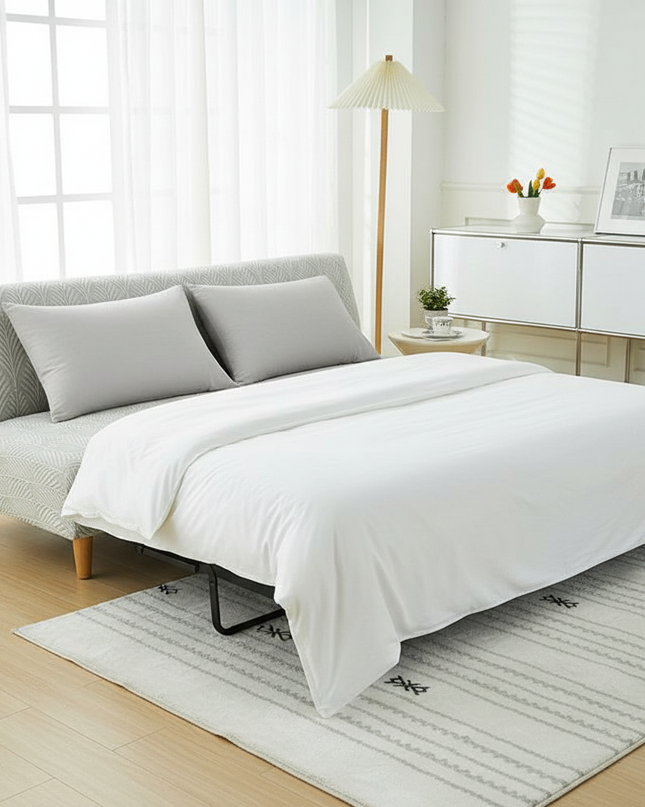 Housse de clic clac motif feuilles gris – Protection canapé convertible – Photo Variation 3