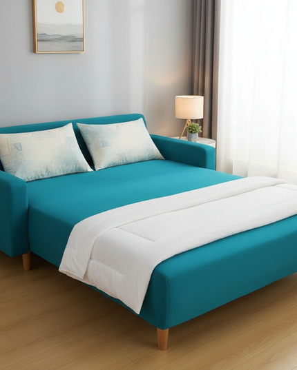 Housse de clic clac sans accoudoirs turquoise – Protection canapé convertible – Photo Variation 3