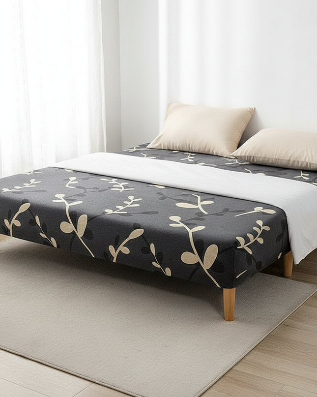 Housse de clic clac extensible feuilles grises. – Protection canapé convertible – Photo Variation 3