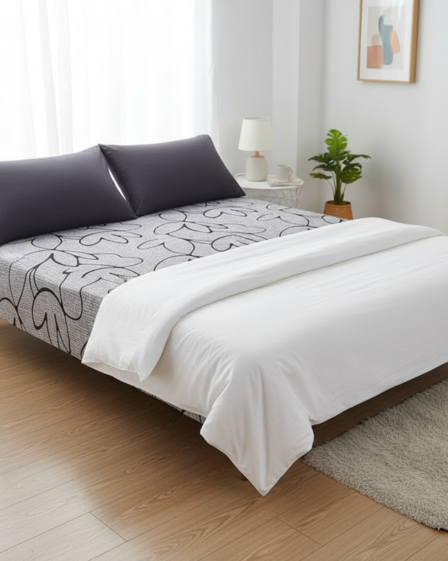 Housse de clic clac grise motifs végétaux – Protection canapé convertible – Photo Variation 3