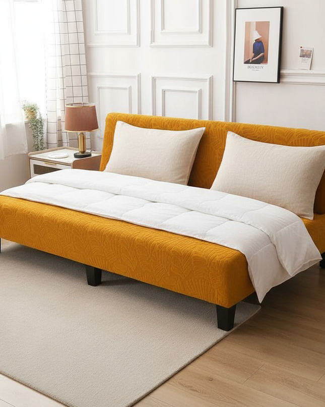 Housse de clic clac ocre jacquard feuilles – Protection canapé convertible – Photo Variation 3