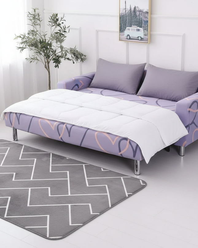 Housse de clic clac motif cœurs lavande – Protection canapé convertible – Photo Variation 3