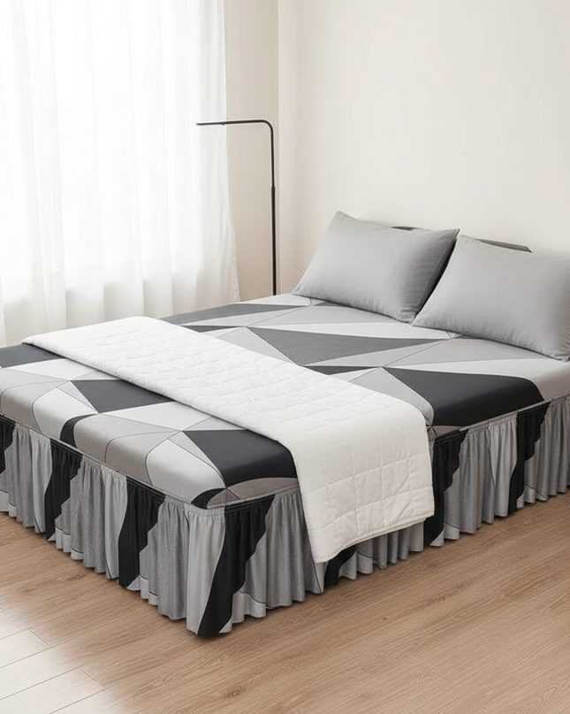 Housse de clic clac géométrique grise jupe – Protection canapé convertible – Photo Variation 3