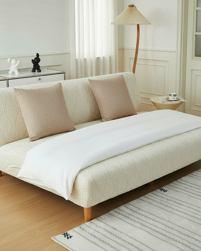 Housse de clic clac Écru Jacquard Stretch – Protection canapé convertible – Photo Variation 3