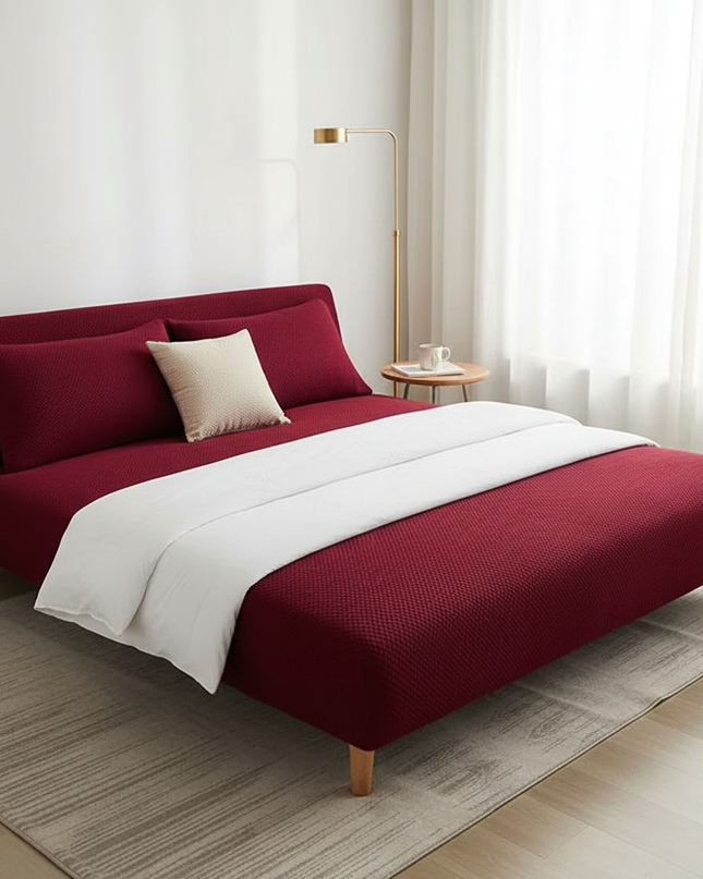 Housse de clic clac bordeaux jacquard extensible – Protection canapé convertible – Photo Variation 3