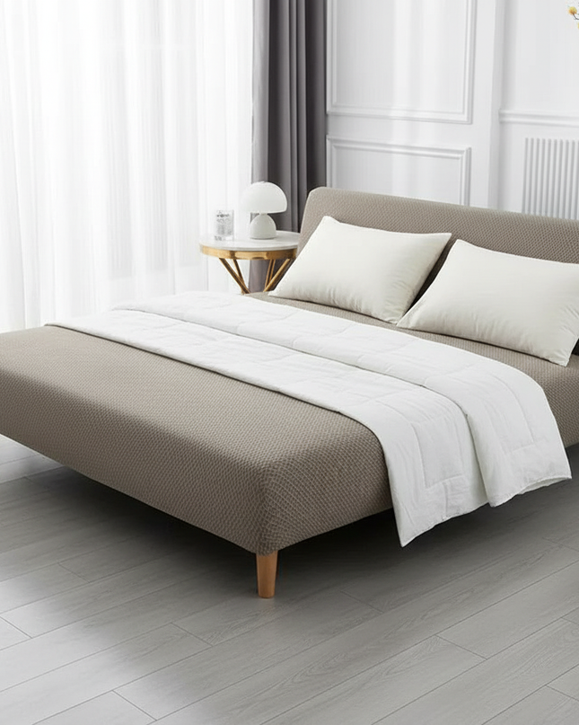 Housse de clic clac taupe jacquard extensible. – Protection canapé convertible – Photo Variation 3