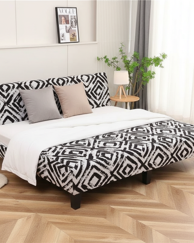 Housse de clic clac motif losanges noir – Protection canapé convertible – Photo Variation 3