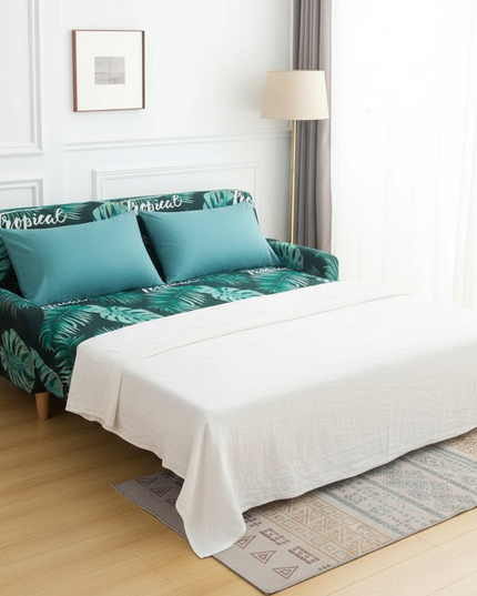 Housse de clic clac imprimé tropical vert – Protection canapé convertible – Photo Variation 3