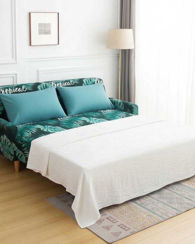 Housse de clic clac imprimé tropical vert – Protection canapé convertible – Photo Variation 3