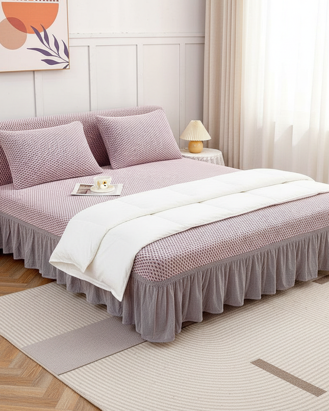 Housse de clic clac rose poudré jupe – Protection canapé convertible – Photo Variation 3