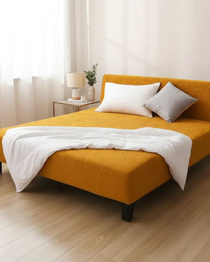 Housse de clic clac ocre feuillage extensible – Protection canapé convertible – Photo Variation 3