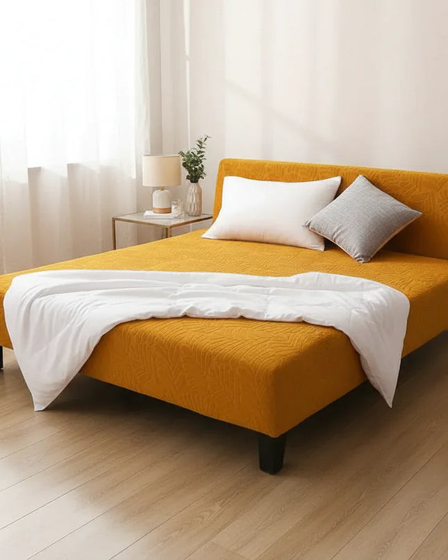 Housse de clic clac ocre feuillage extensible – Protection canapé convertible – Photo Variation 3