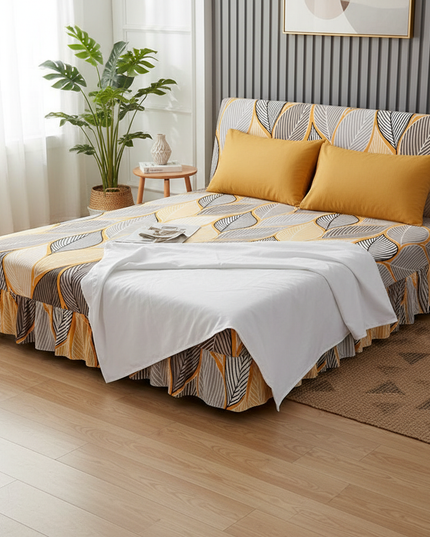 Housse de clic clac imprimé feuilles jupe jaune – Protection canapé convertible – Photo Variation 3