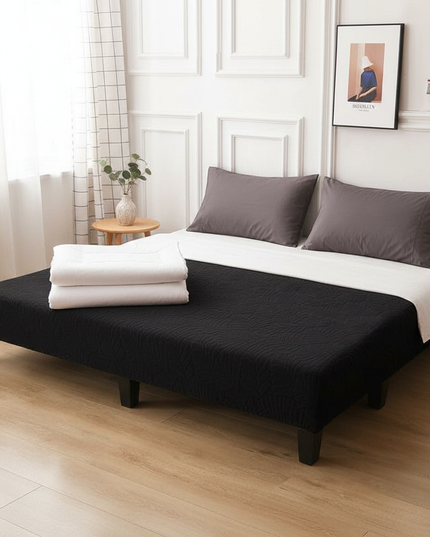 Housse de clic clac noire jacquard feuilles – Protection canapé convertible – Photo Variation 3