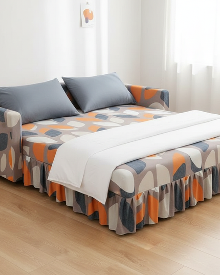 Housse de clic clac imprimé feuilles orange – Protection canapé convertible – Photo Variation 3