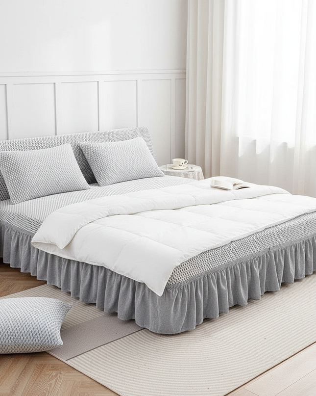 Housse de clic clac grise pointillée jupe – Protection canapé convertible – Photo Variation 3