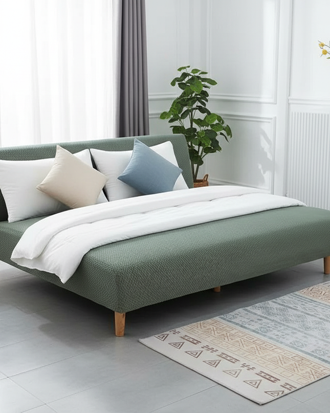 Housse de clic clac vert sauge jacquard – Protection canapé convertible – Photo Variation 3