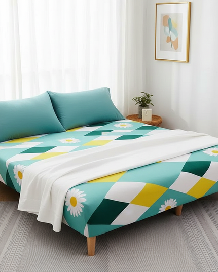 Housse de clic clac Élastique Turquoise Pâquerettes – Protection canapé convertible – Photo Variation 3