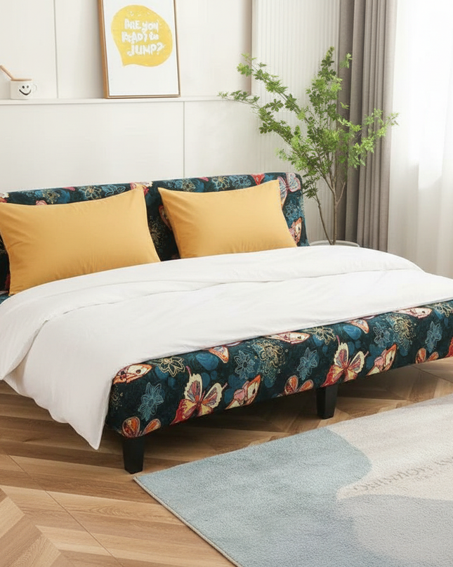 Housse de clic clac imprimée papillons colorés. – Protection canapé convertible – Photo Variation 3