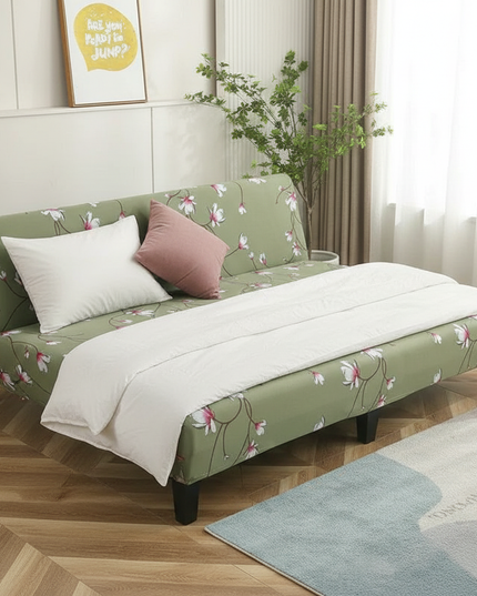 Housse de clic clac vert imprimé fleurs – Protection canapé convertible – Photo Variation 3