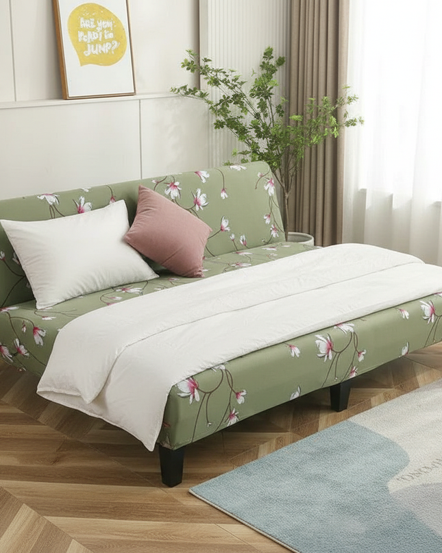 Housse de clic clac vert imprimé fleurs – Protection canapé convertible – Photo Variation 3