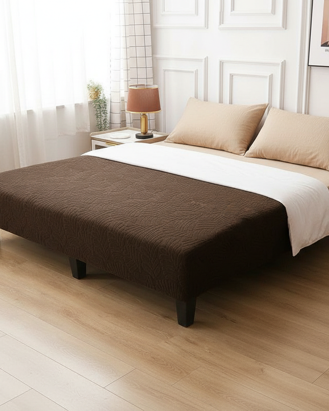 Housse de clic clac marron jacquard feuilles – Protection canapé convertible – Photo Variation 3