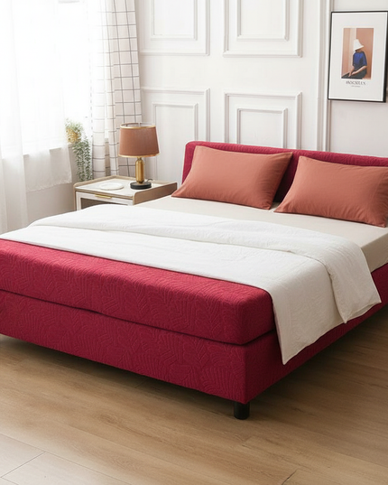 Housse de clic clac bordeaux stretch feuilles – Protection canapé convertible – Photo Variation 3