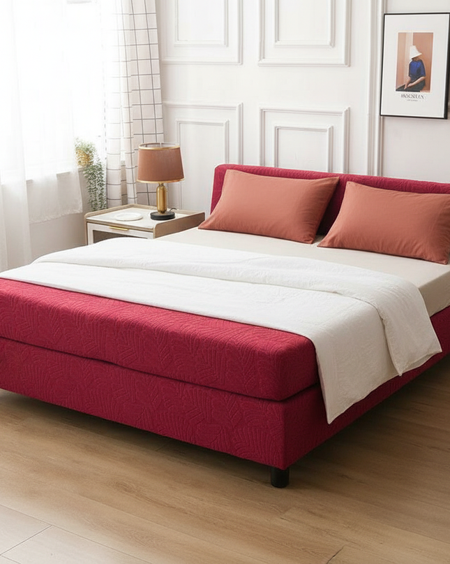 Housse de clic clac bordeaux stretch feuilles – Protection canapé convertible – Photo Variation 3