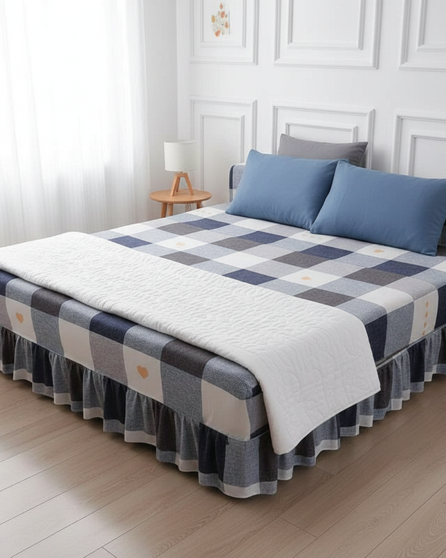 Housse de clic clac carreaux bleu gris – Protection canapé convertible – Photo Variation 3