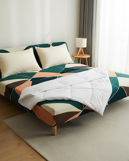 Housse de clic clac géométrique verte moderne. – Protection canapé convertible – Photo Variation 3