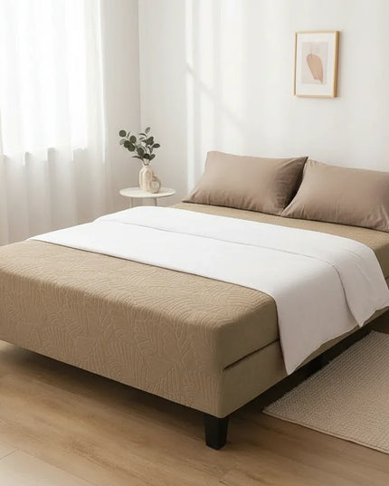 Housse de clic clac beige stretch feuillage – Protection canapé convertible – Photo Variation 3