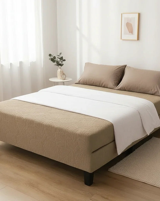 Housse de clic clac beige stretch feuillage – Protection canapé convertible – Photo Variation 3