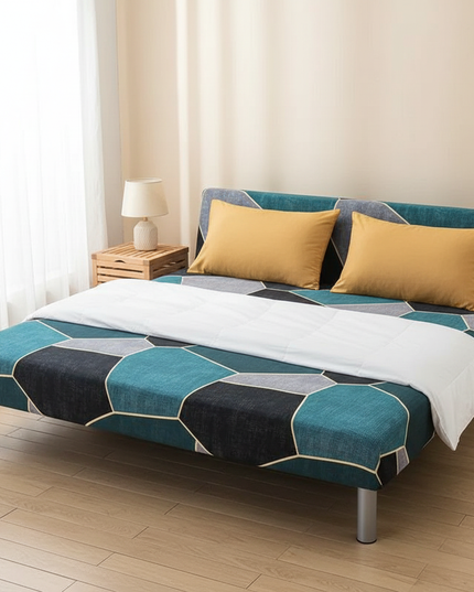 Housse de clic clac Géométrique Bleu Canard Gris – Protection canapé convertible – Photo Variation 3