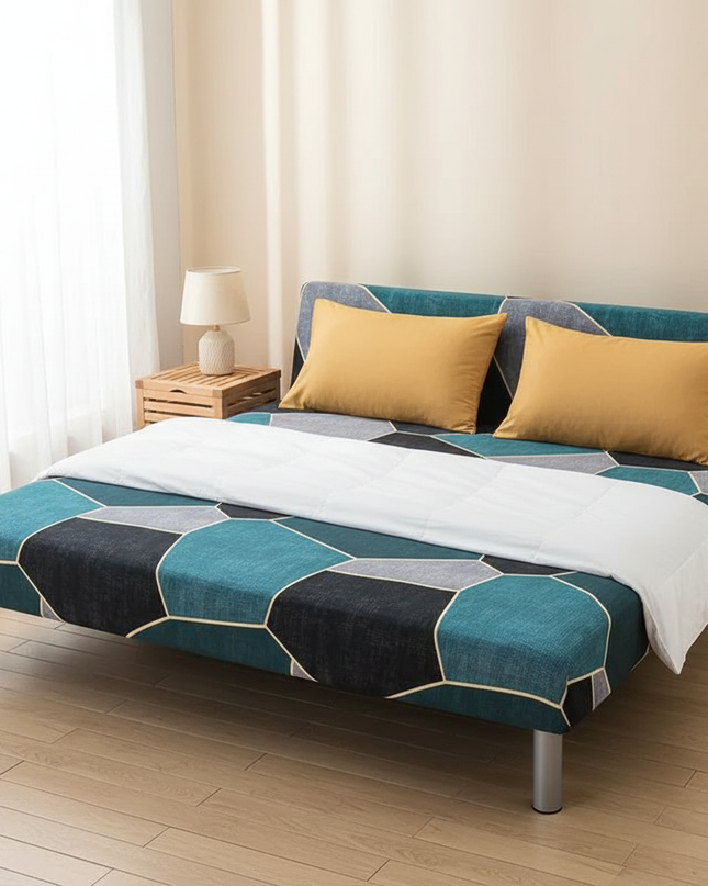 Housse de clic clac Géométrique Bleu Canard Gris – Protection canapé convertible – Photo Variation 3