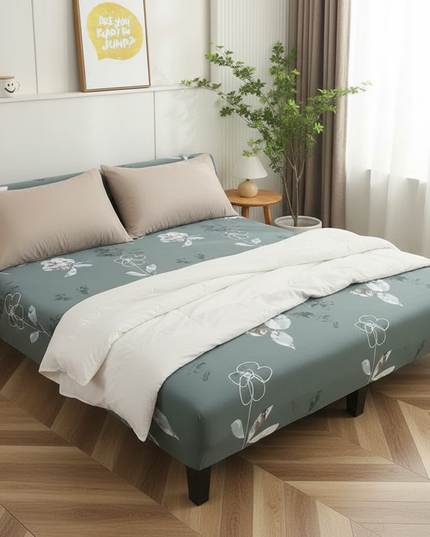 Housse de clic clac motifs floraux verts – Protection canapé convertible – Photo Variation 3