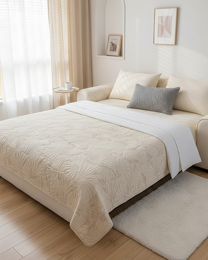 Housse de clic clac écru matelassé nordique. – Protection canapé convertible – Photo Variation 3