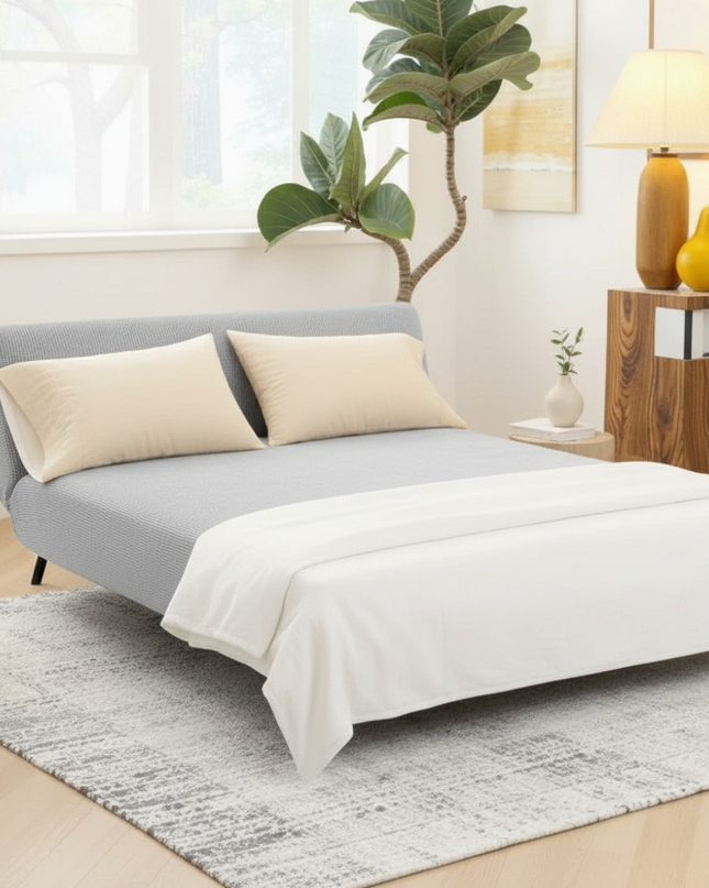 Housse de clic clac gris chiné élastique – Protection canapé convertible – Photo Variation 3