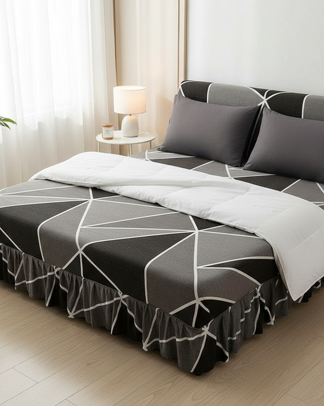 Housse de clic clac géométrique gris jupe – Protection canapé convertible – Photo Variation 3