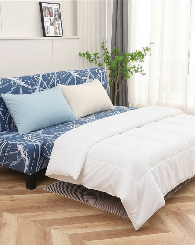 Housse de clic clac Bleue Imprimée Stretch – Protection canapé convertible – Photo Variation 3