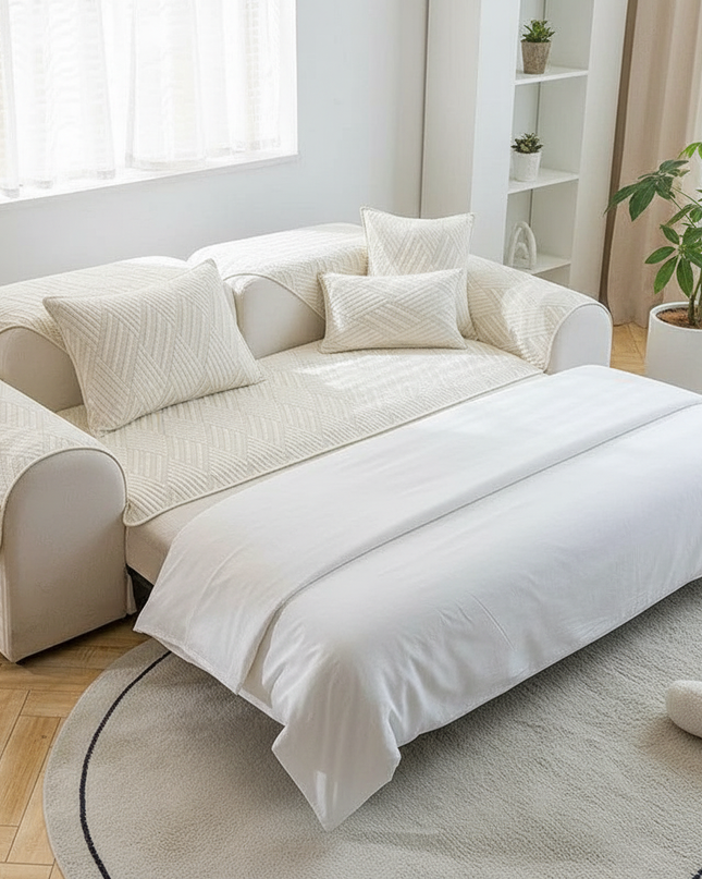 Housse de clic clac matelassée écru antidérapante – Protection canapé convertible – Photo Variation 3