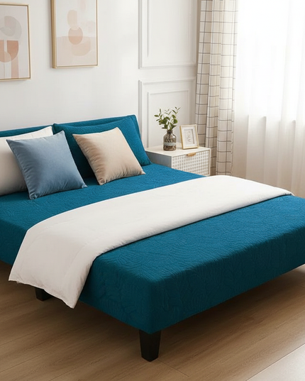 Housse de clic clac jacquard bleu canard – Protection canapé convertible – Photo Variation 3