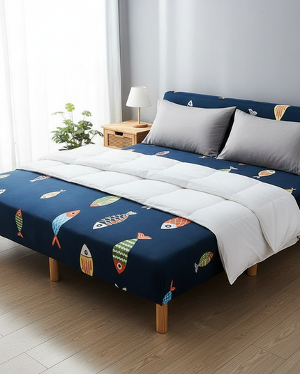 Housse de clic clac géométrique bleu jaune – Protection canapé convertible – Photo Variation 3