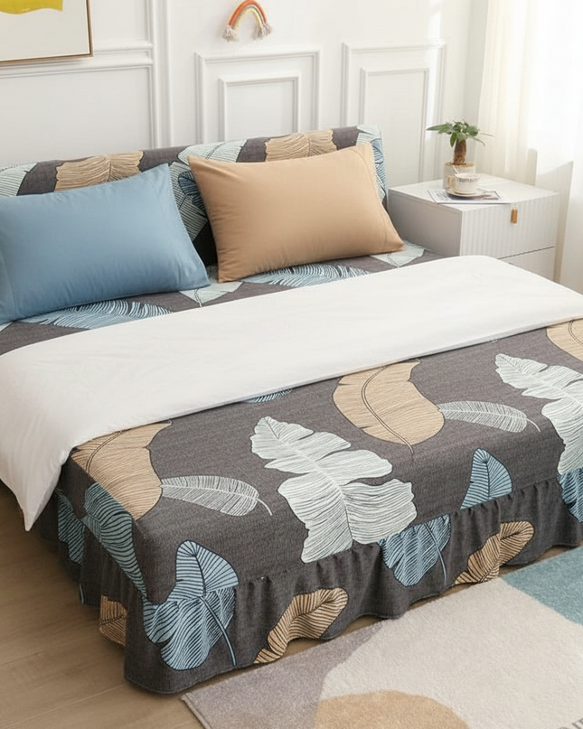 Housse de clic clac feuilles grises bleues – Protection canapé convertible – Photo Variation 3