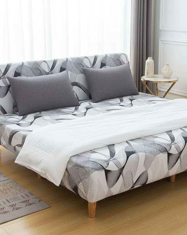 Housse de clic clac extensible ondes grises – Protection canapé convertible – Photo Variation 3