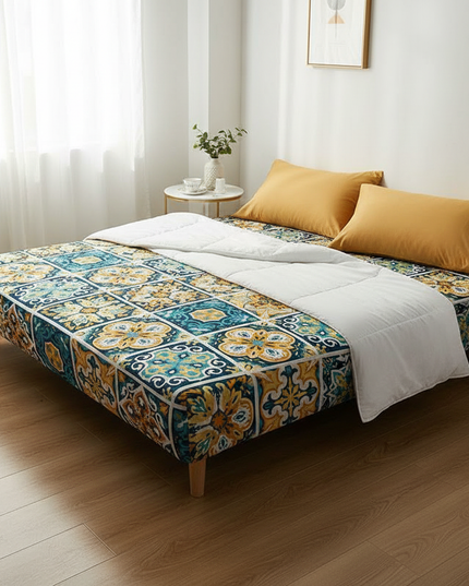 Housse de clic clac motifs mosaïque bleu jaune – Protection canapé convertible – Photo Variation 3