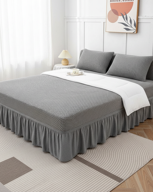 Housse de clic clac grise extensible à volants – Protection canapé convertible – Photo Variation 3