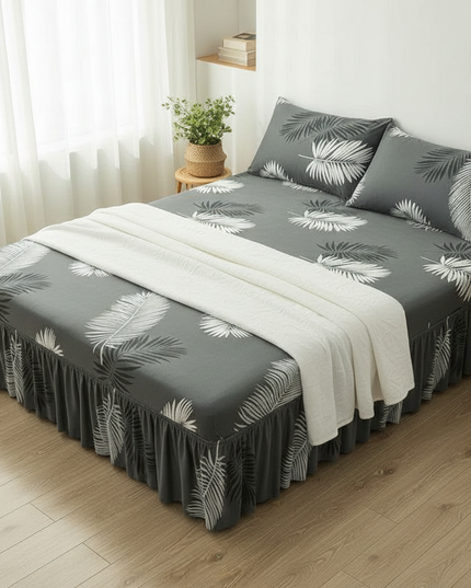 Housse de clic clac gris feuilles volant – Protection canapé convertible – Photo Variation 3