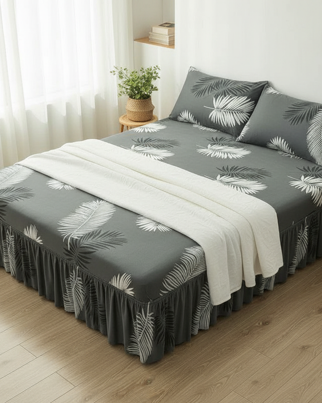 Housse de clic clac gris feuilles volant – Protection canapé convertible – Photo Variation 3